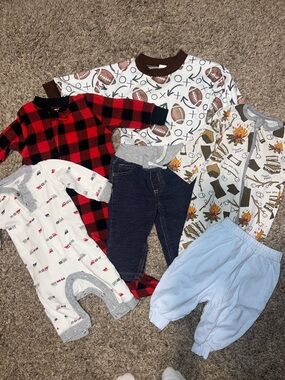 Carter's Baby Boys Blue, Red, Brown, Black & White Sleepwear and Pants Set